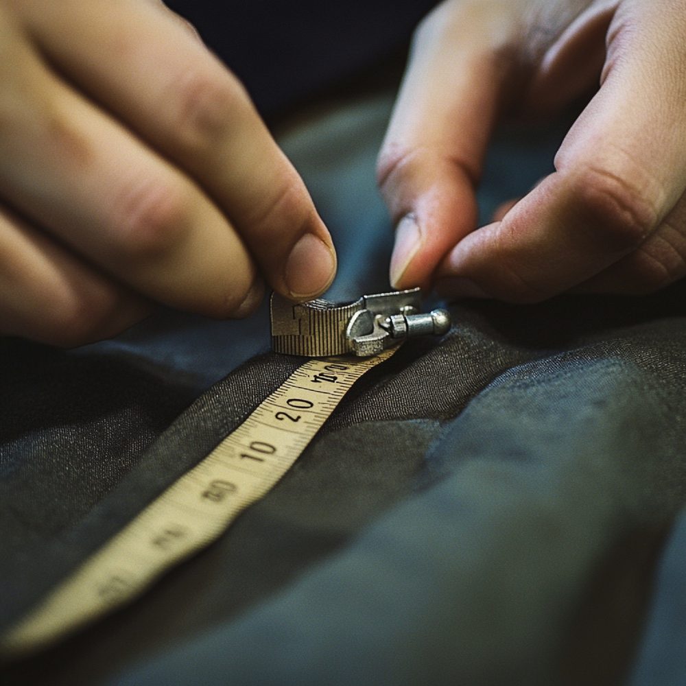 Client vérifiant les finitions et les points de couture d’un vêtement avant de l’acheter.