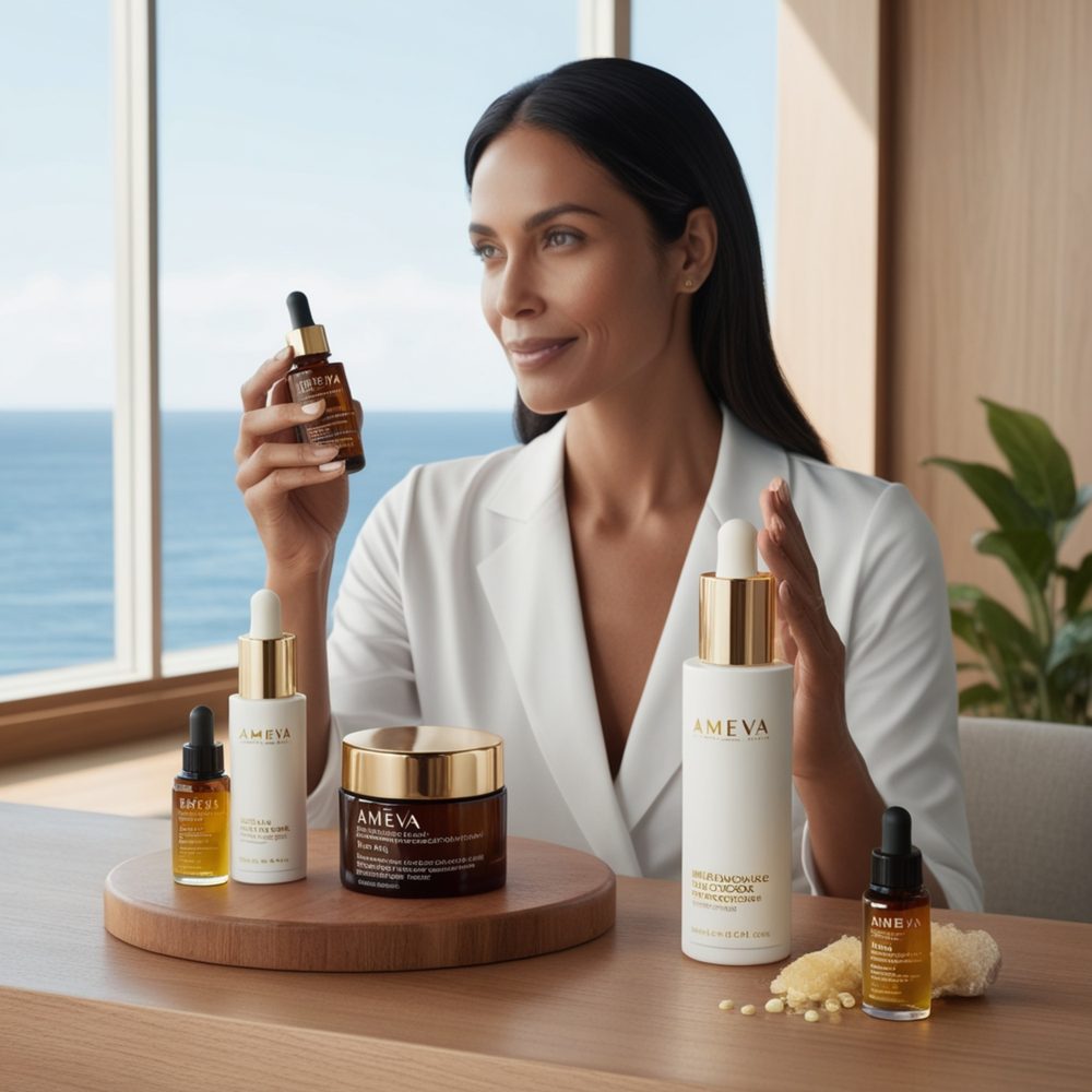 Trois produits de soin du visage disposés sur une salle de bains, prêts pour une routine beauté simple.