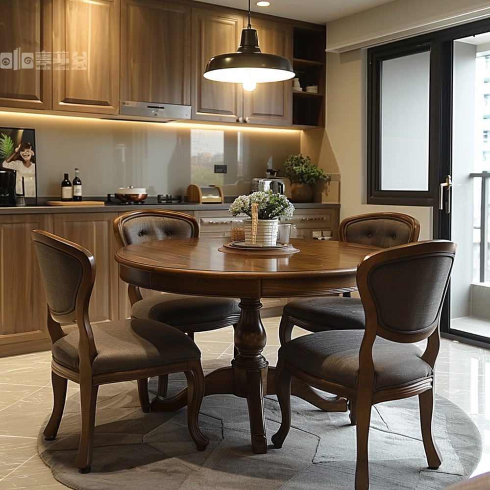 Aménagement d’une petite salle à manger avec une table adaptée à l’espace.